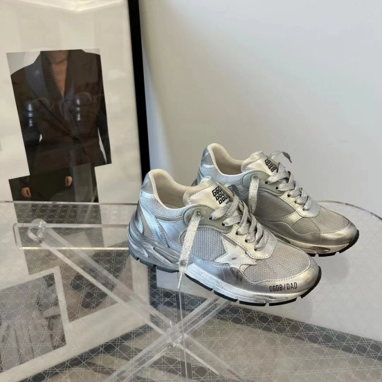 2024 Unisex GGDB Silver Mesh Leather Sneakers
