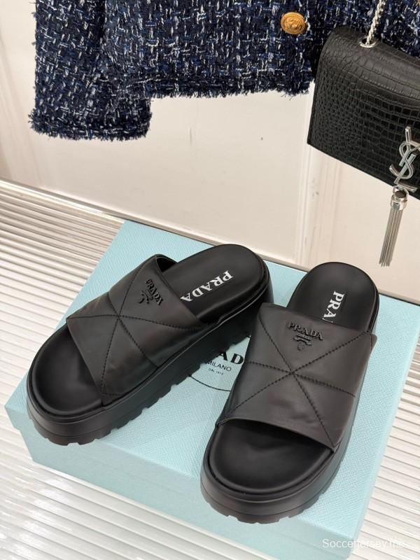 2025 Slippers Prada Black Leather Slippers