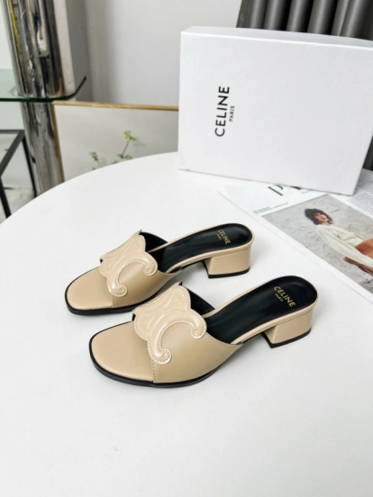 2025 Women Celine Beige Leather Mules