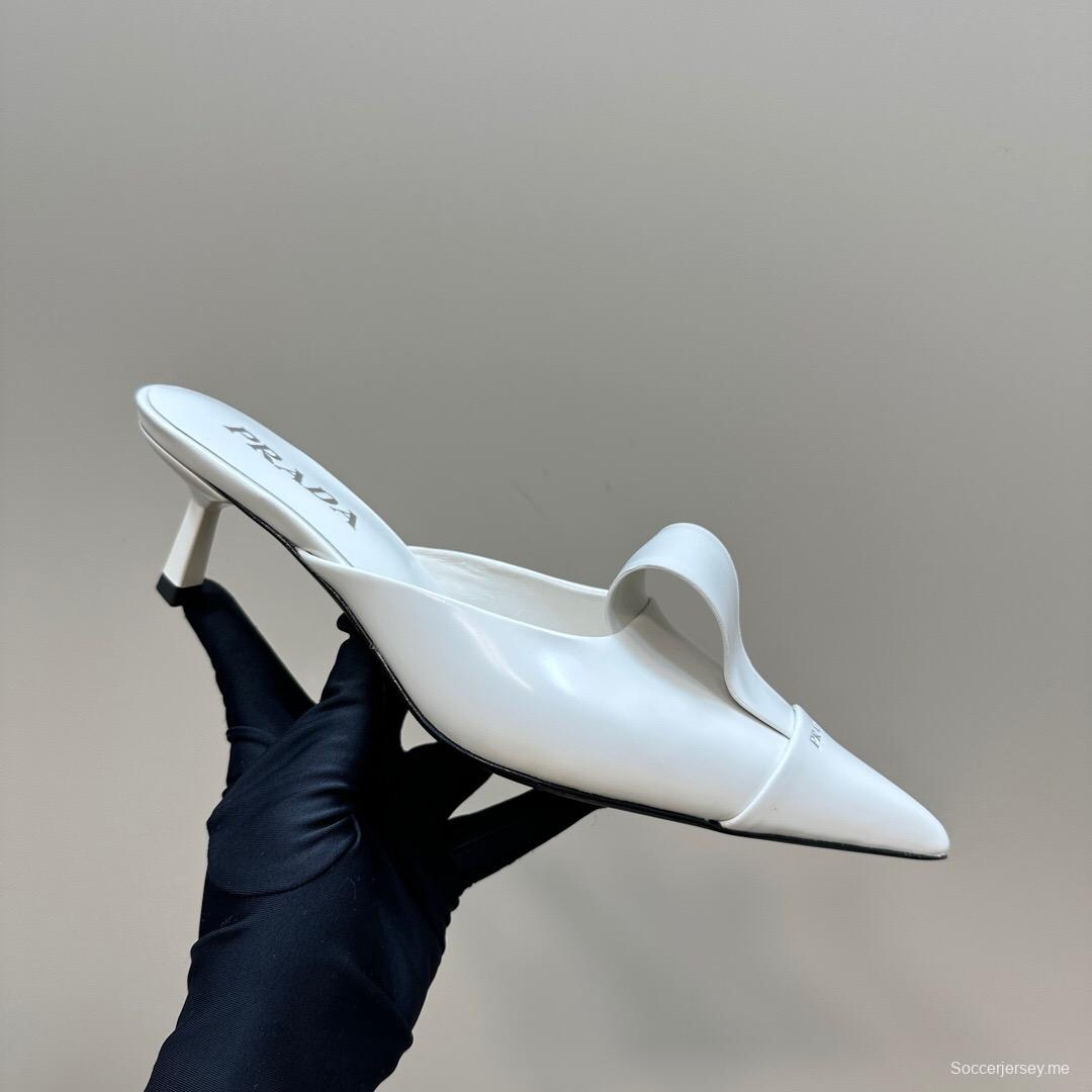2025 Women Prada White Leather High Heel Mules