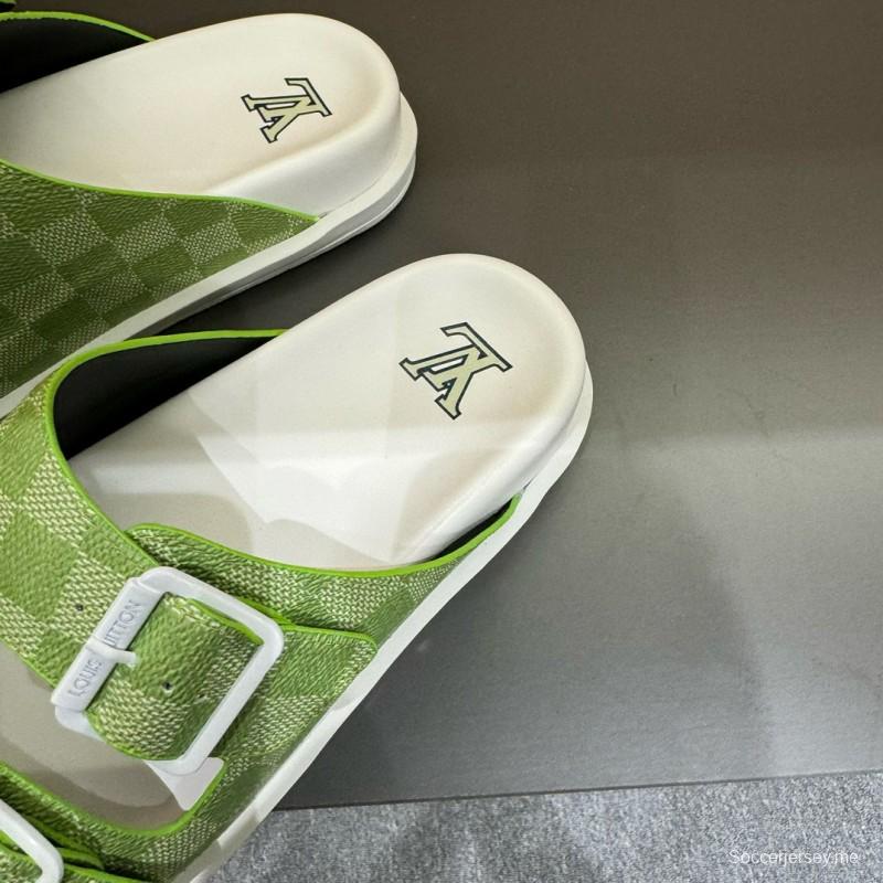 2024 Slippers Louis Vuitton Light Green White Leather Slippers