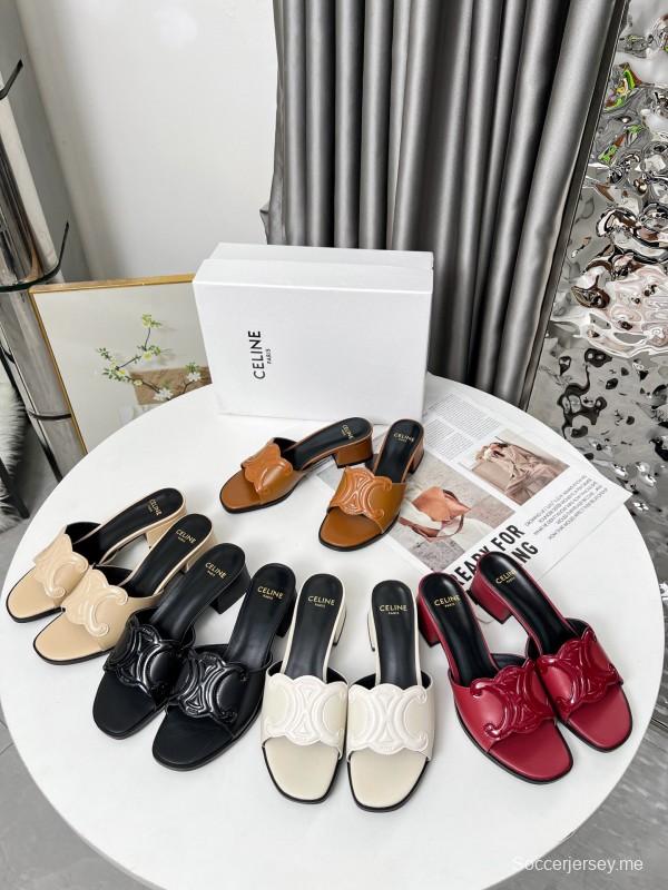 2025 Women Celine Black Leather Sandals