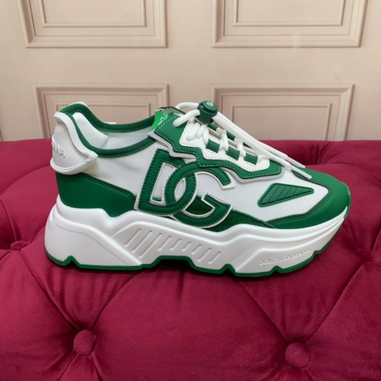 2025 Unisex Dolce & Gabbana Green White Leather Lycra Sneakers DG LY00330(F)/LY00340(M)