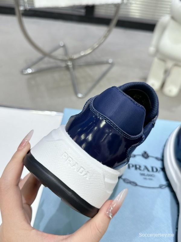 2025 Women Prada Blue Leather Sneakers KFY00310