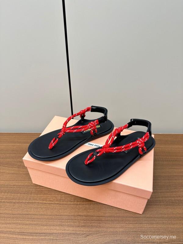 2025 Women Miu Miu Black Red Leather Sandals