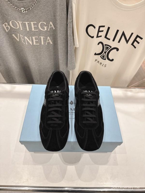 2025 Unisex Prada Black Suede Leather Casual Shoes KFY00300
