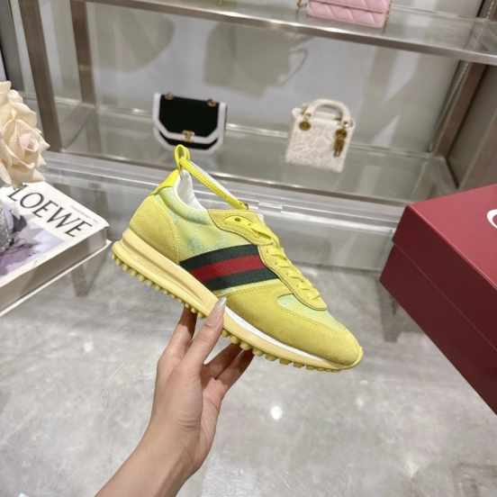2025 Women Gucci Yellow Suede Fabric Sneakers LY00340