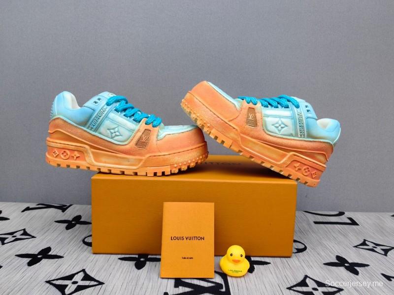 2025 Unisex Louis Vuitton Blue Orange Denim TPU Plimsolls Complex Wash KFY00510