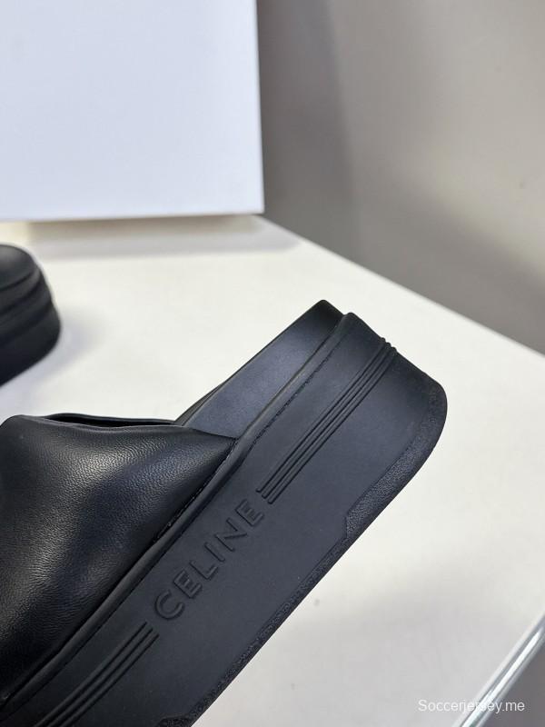 2025 Women Celine Black Leather Slippers