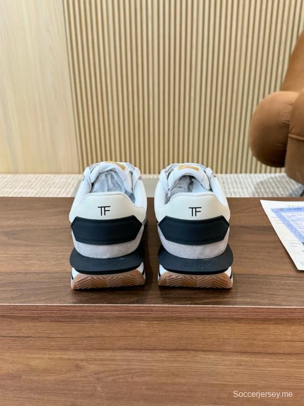 2025 Women TOM FORD White Grey Suede Leather Sneakers LY00360