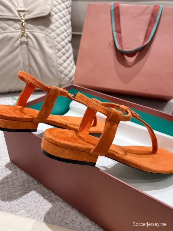 2025 Slippers Loro Piana Orange Suede Slippers LY00300