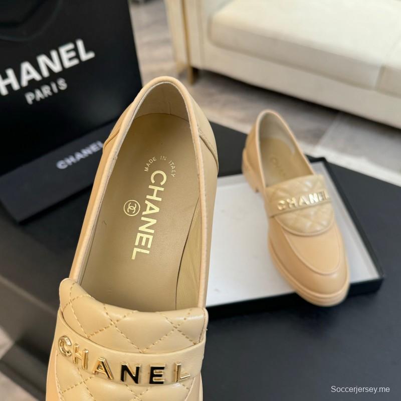 2025 Women Chanel Beige Leather Loafers KFY00310