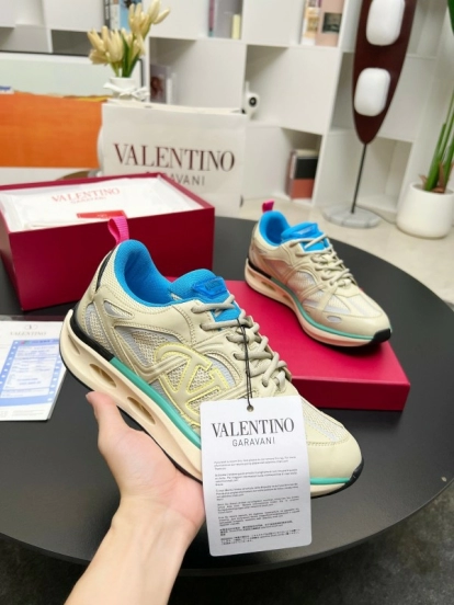 2024 Unisex Valentino Blue Beige Mesh TPU Sneakers Vlogo LY00410