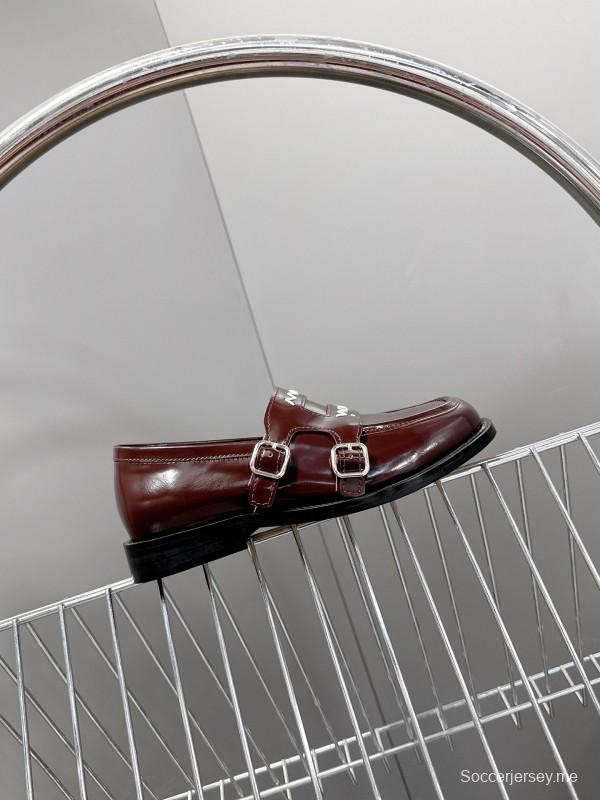 2025 Women Marni Burgundy Leather Loafers KFY00320