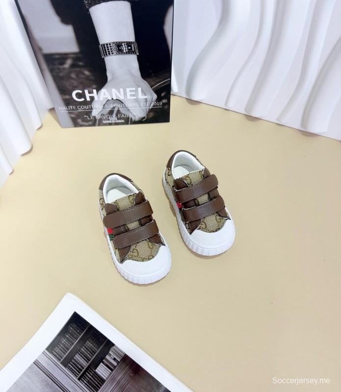 2024 Kids Gucci Brown Navy Canvas Leather Kids Shoes