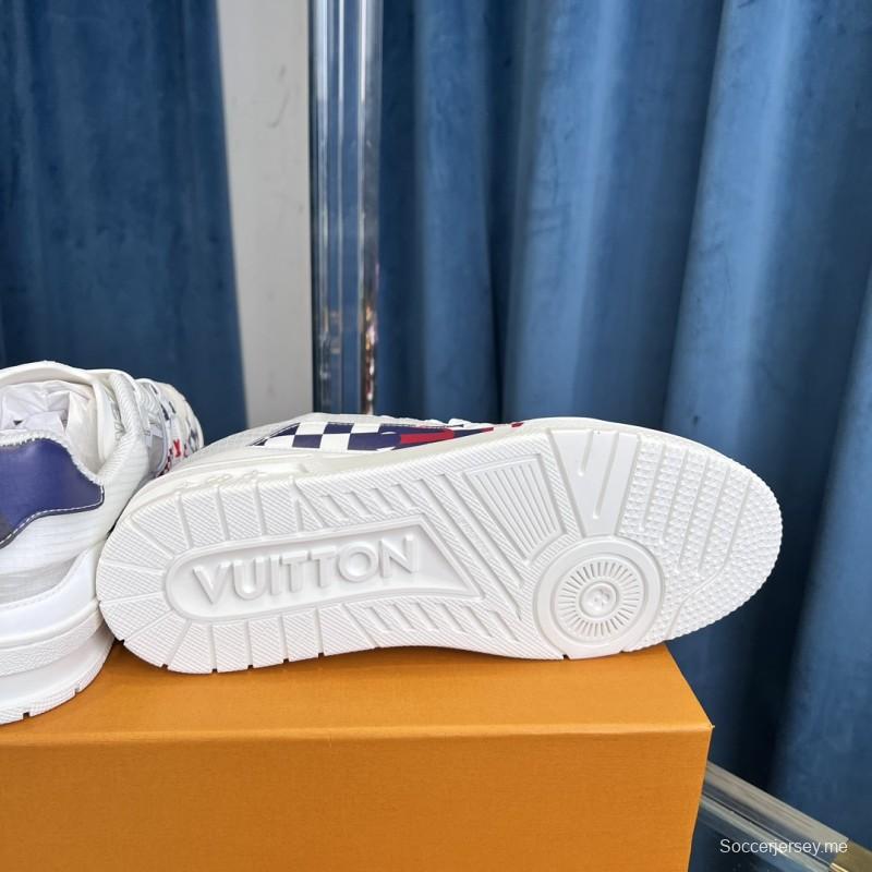 2025 Unisex Louis Vuitton White Red Blue Leather LV Trainer