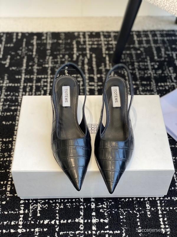 2025 Women Toteme Black Leather Slingback Pointed Toe KFY00290