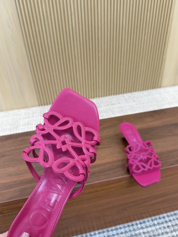 2025 Women Loewe Pink Leather Heeled Sandals LY00210
