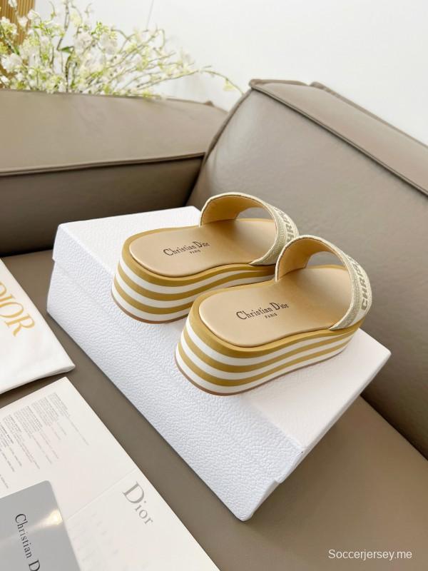 2025 Women Dior White Beige Canvas Platform Slippers