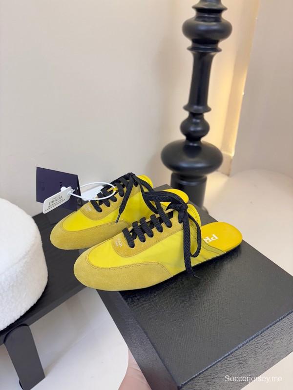 2025 Women Prada Yellow Black Suede Leather Sneakers