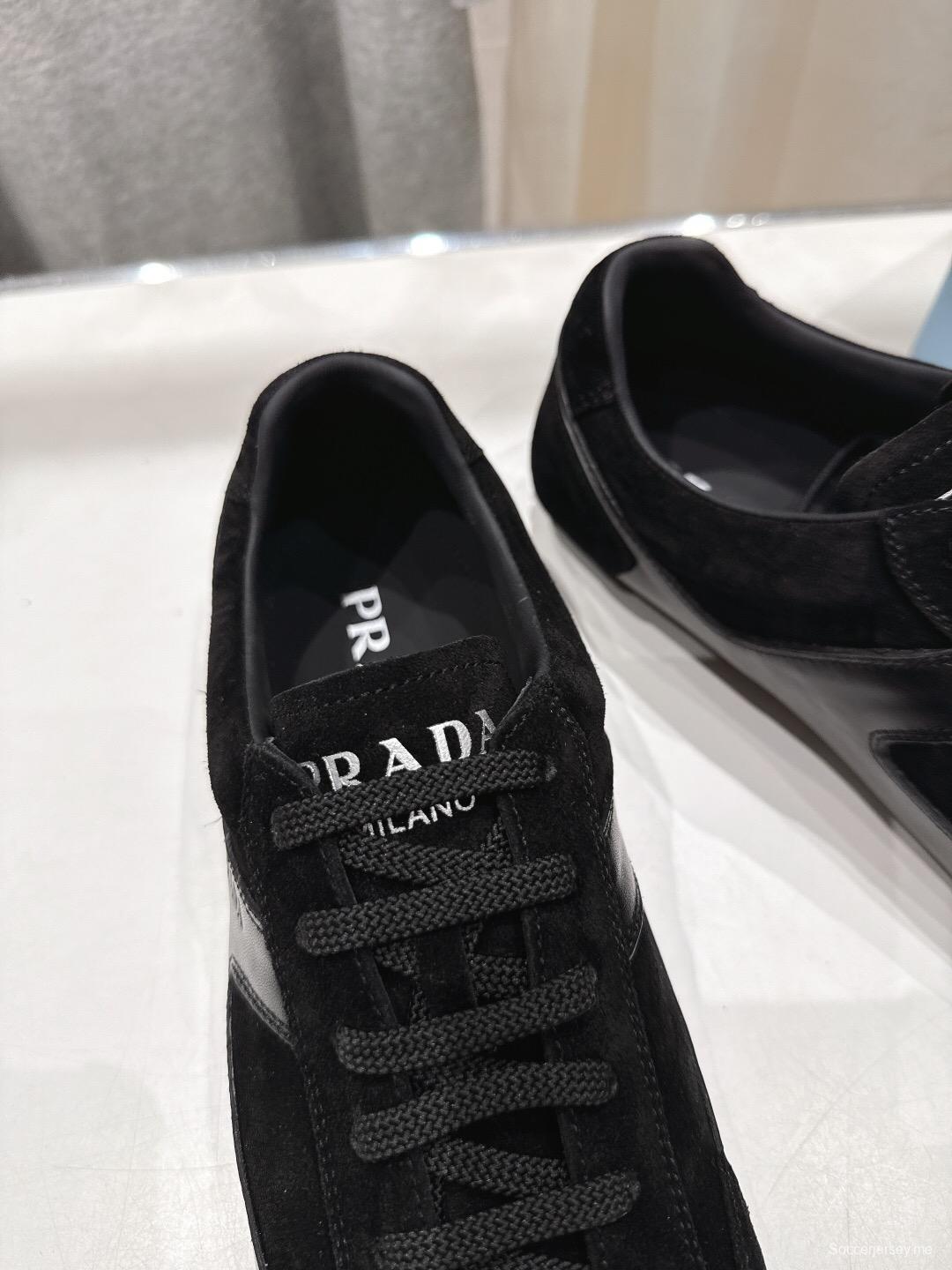 2025 Unisex Prada Black Suede Leather Casual Shoes KFY00300