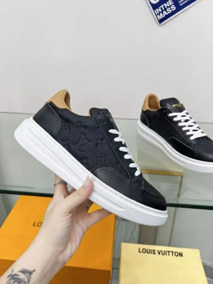 2024 Unisex Louis Vuitton Black Beige Leather Sneakers