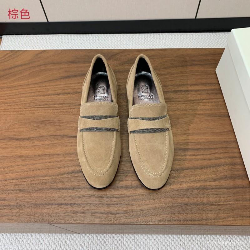 2025 Men Brunello Cucinelli Beige Suede Loafers Handmade Craftsmanship KFY00300(M)
