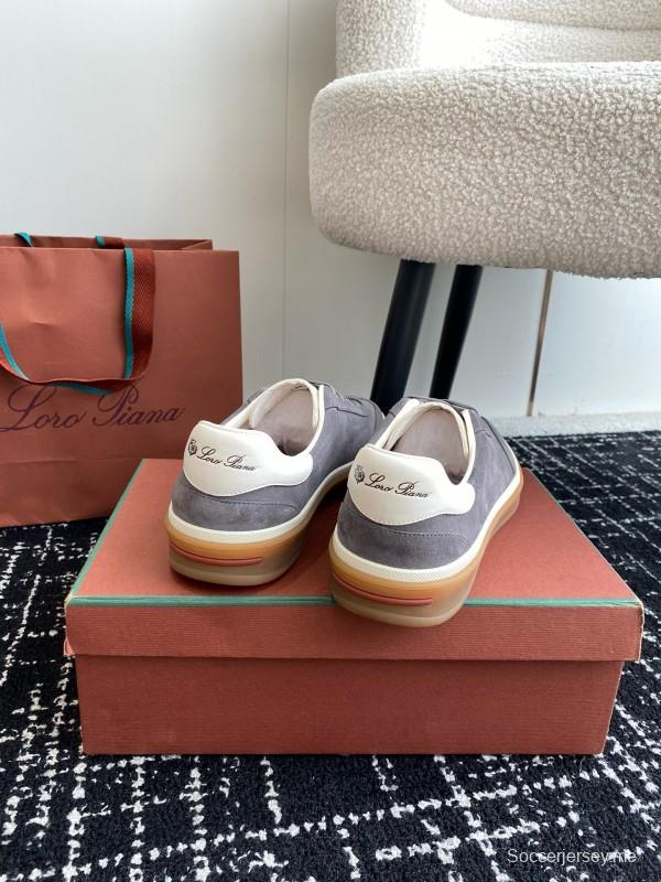 2024 Unisex Loro Piana Grey Suede Calf Leather Trainers MJ00320
