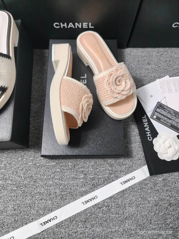 2025 Women Chanel Beige Fabric Slippers CC Logo LY00000