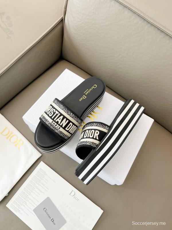 2025 Women Dior Black White Canvas Platform Sandals
