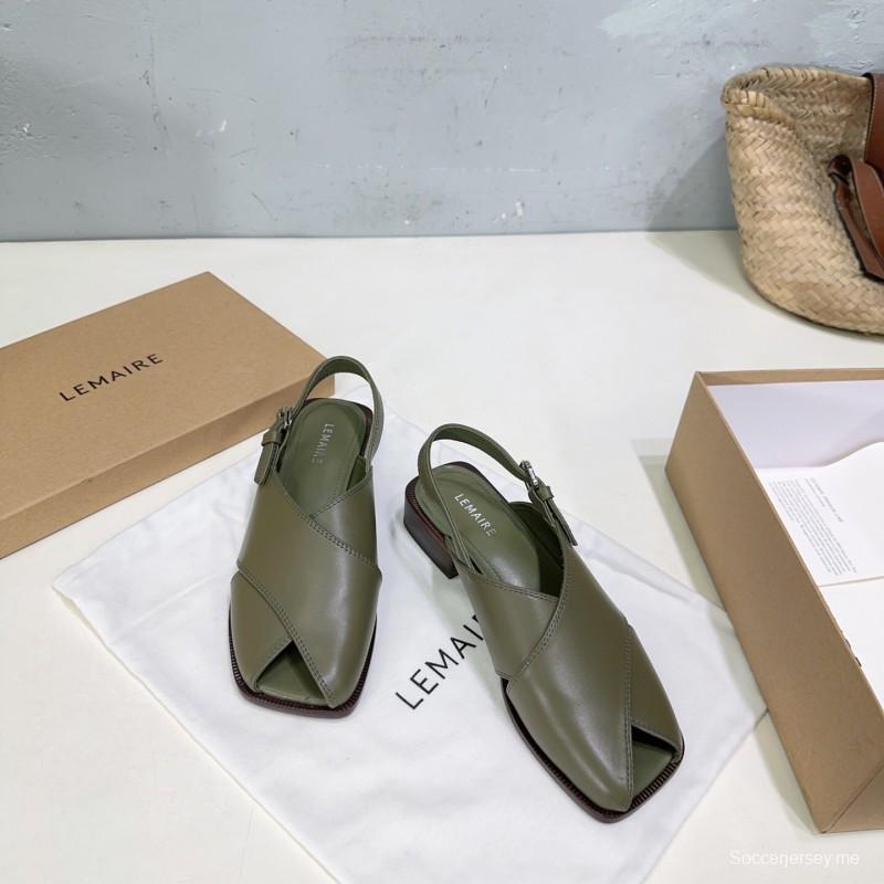 2025 Women Lemaire Green Leather Slingback Sandals KFY00310
