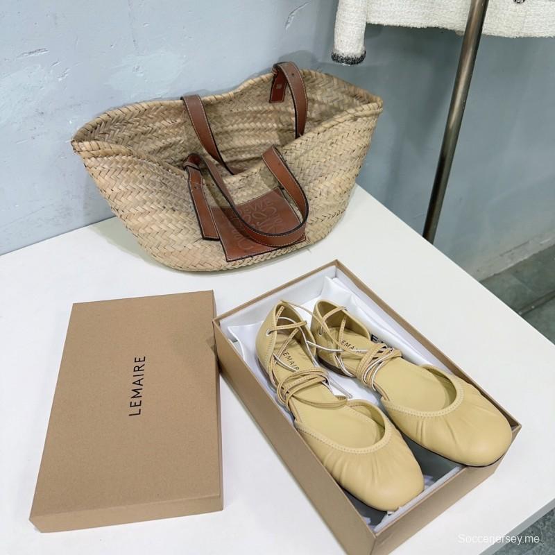 2025 Women LEMAIRE Light Yellow Lambskin Mary Jane Lace-up KFY00300