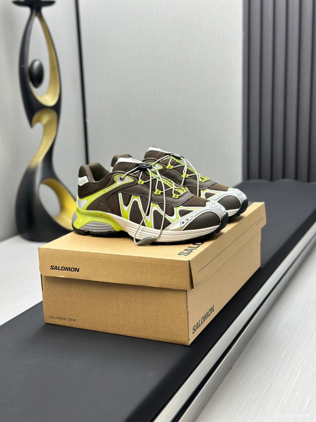 2025 Unisex SALOMON Brown White Cream Leather Mesh Sneakers AS00320