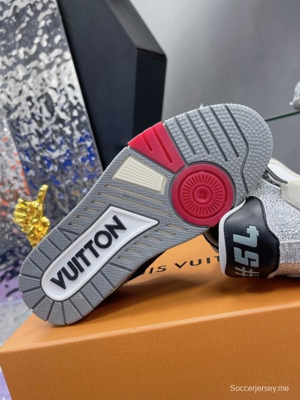 2025 Unisex Louis Vuitton Black White Leather Denim Plimsolls Handcrafted Diamonds AS00400