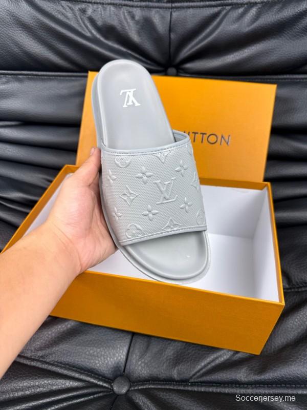 2025 Men Louis Vuitton White Leather Slippers AS00170