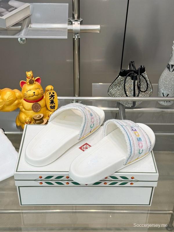 2025 Unisex CASA BLANCA White Fabric Slippers Embroidery KFY00160