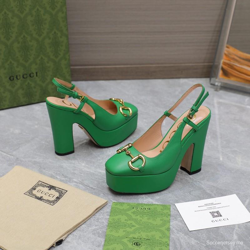 2025 Women Gucci Green Leather Platform High Heels KFY00320