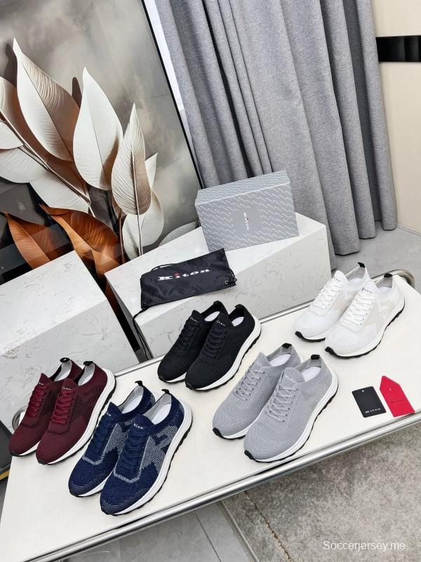 2025 Unisex Kiton Blue White Knit Sneakers AS00320