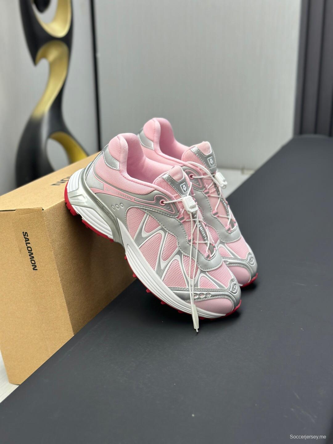 2025 Women SALOMON Pink White Leather Mesh Sneakers AS00320