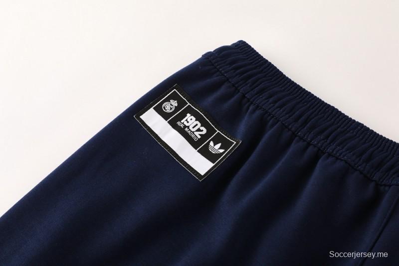 25/26 هودي ريال مدريد بسترة بغطاء أزرق داكن اللون الكحلي بسحاب كامل + بنطال طويل