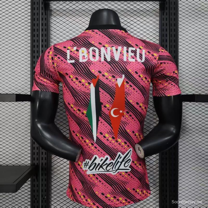 إصدار اللاعب 25/26 فلسطين وردي فلسطين مع قميص قطني بنقشة موجة هندسية