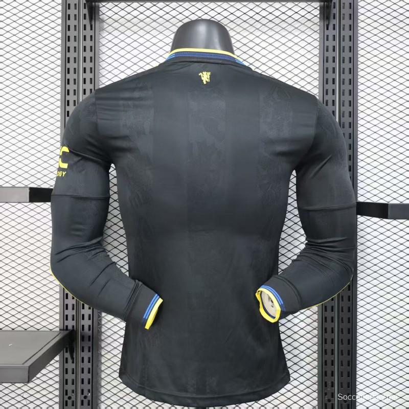 إصدار اللاعب 25/26 قميص مانشستر يونايتد الثالث بأكمام طويلة أسود اللون أسود اللون