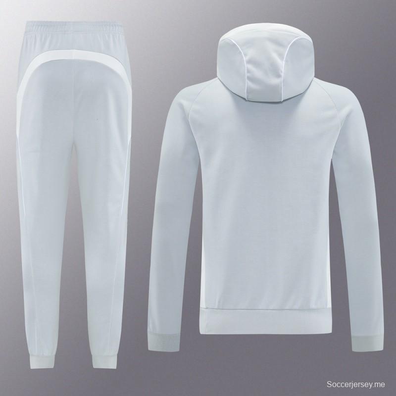 25/26 جاكيت هودي ريال مدريد بغطاء رأس كامل بسحاب + بنطلون طويل