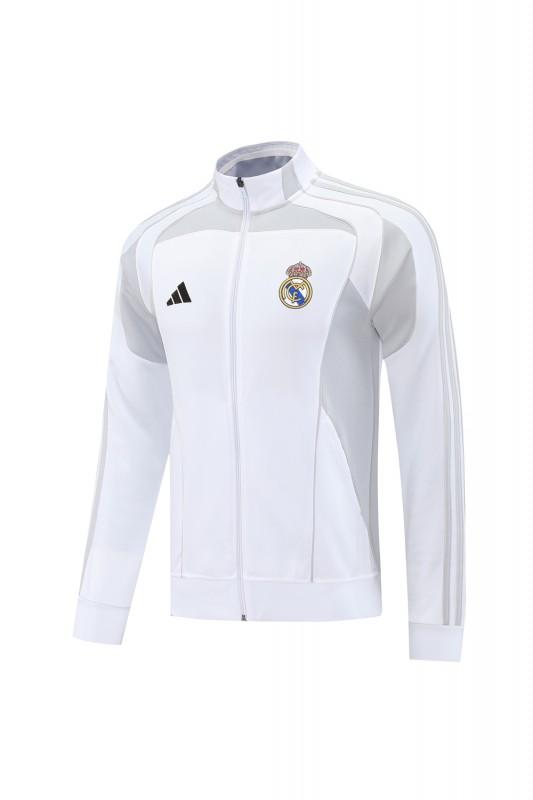 25/26 ريال مدريد جاكيت بسحاب كامل رمادي/أبيض + بنطلون طويل