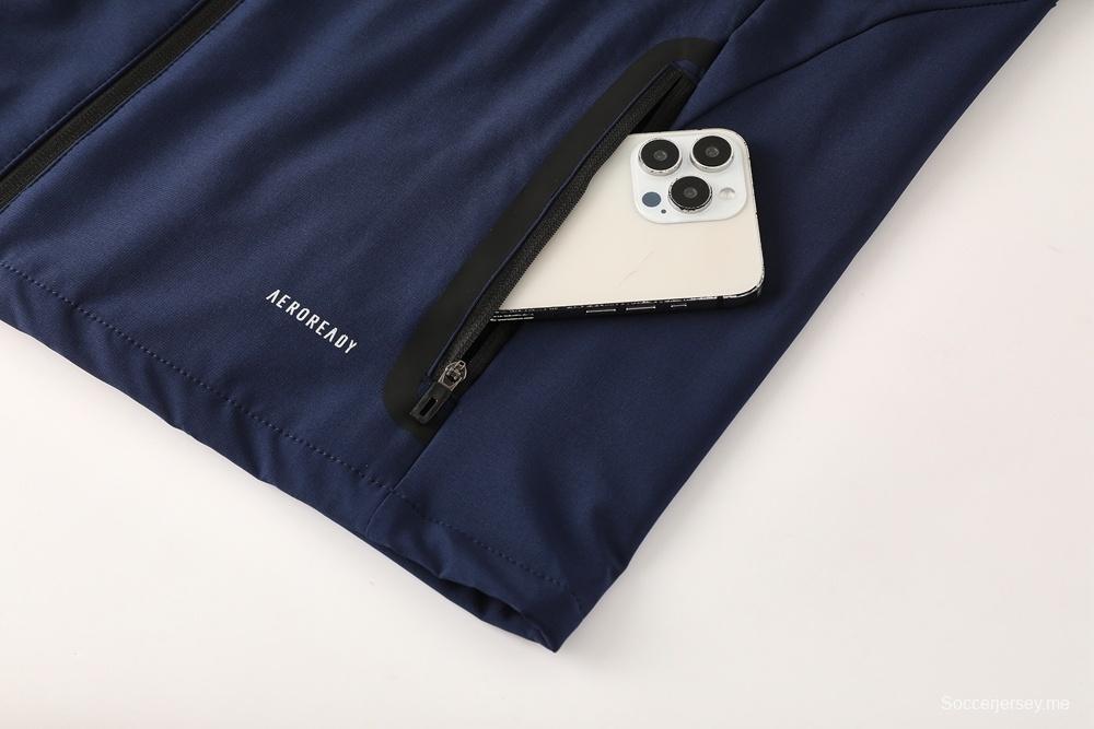 25/26 أديداس أديداس هودي أزرق داكن بجاكيت كامل بسحاب + بنطلون طويل