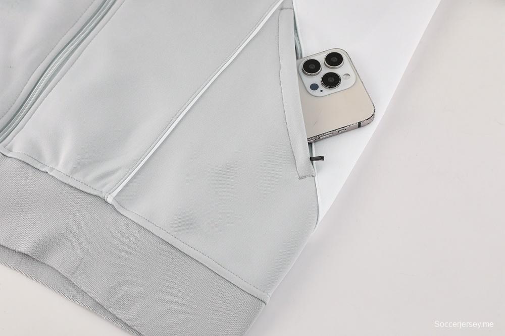 25/26 جاكيت ريال مدريد رمادي كامل بسحاب + بنطلون طويل