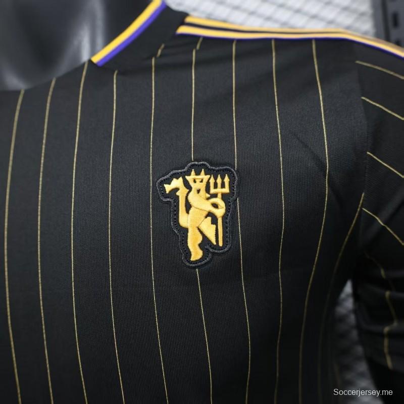 إصدار اللاعب 25/26 قميص مانشستر يونايتد كاجوال أسود اللون أسود اللون أسود كاجوال