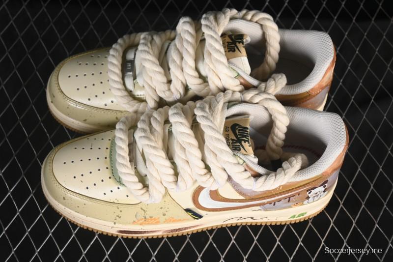 حذاء نايك اير فورس 1 '07 المنخفض من نايك اير فورس 1 '07 قهوة بالحليب مرسوم باليد مرسوم عليه رسومات كاجوال - XL2321-666