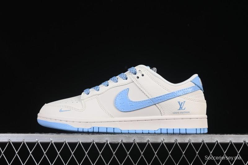 حذاء تزلج نايك SB Dunk Low LV Collaboration من نايكي، حذاء تزلج كاجوال منخفض مخصص للذكرى السنوية بطبعة باللون الأزرق الجليدي والأزرق - JP1628-015