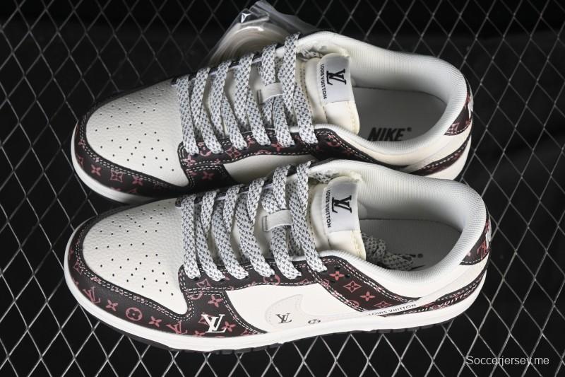 حذاء تزلج كلاسيكي كلاسيكي كلاسيكي كلاسيكي من نايك SB Dunk Low LV Collaboration أبيض بني كلاسيكي مخصص للذكرى السنوية - CX5050-Y05